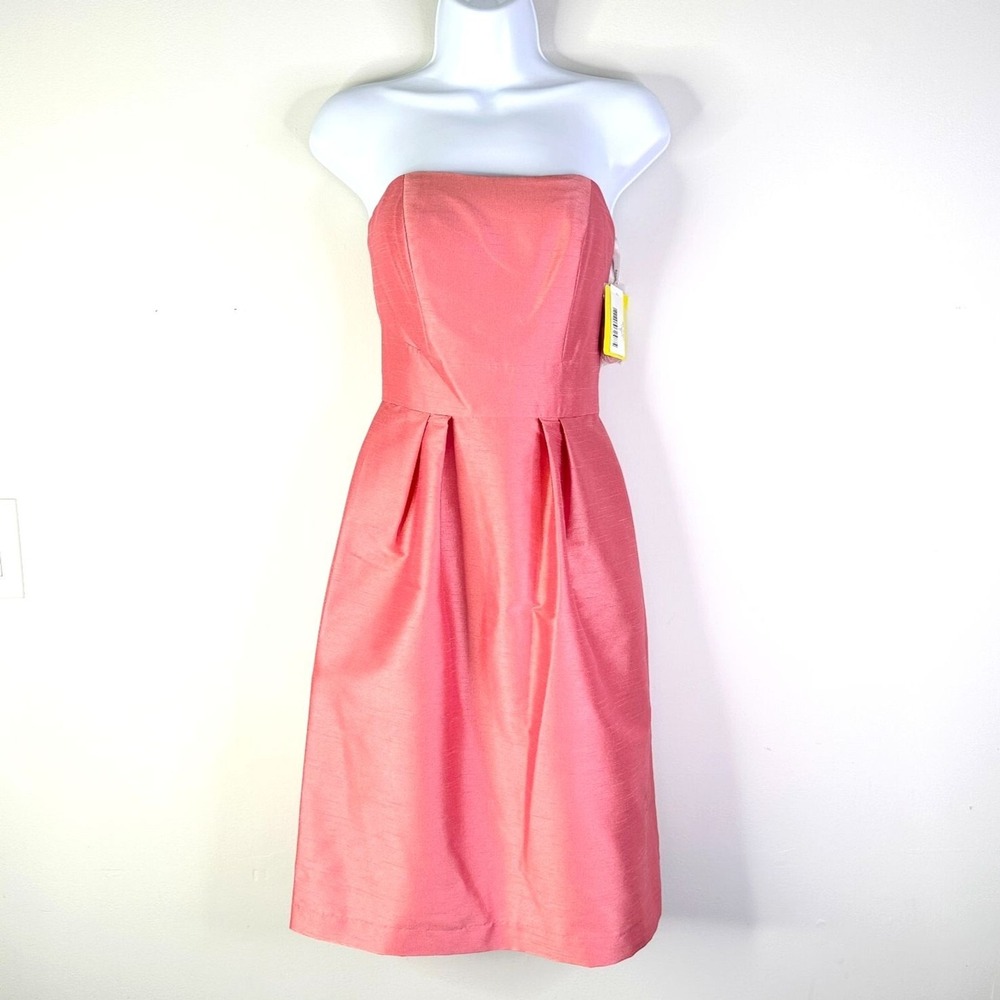 Alfred Sung Dress Women 2 Papaya Pink Strapless Cocktail Pleated‎ Dupioni NWT
